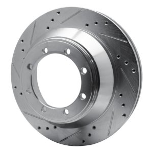 Ford E-Super Duty Brake Rotor (1) - Rear Left - R1 Concepts - Drilled & Slotted - Silver - `08-`20
